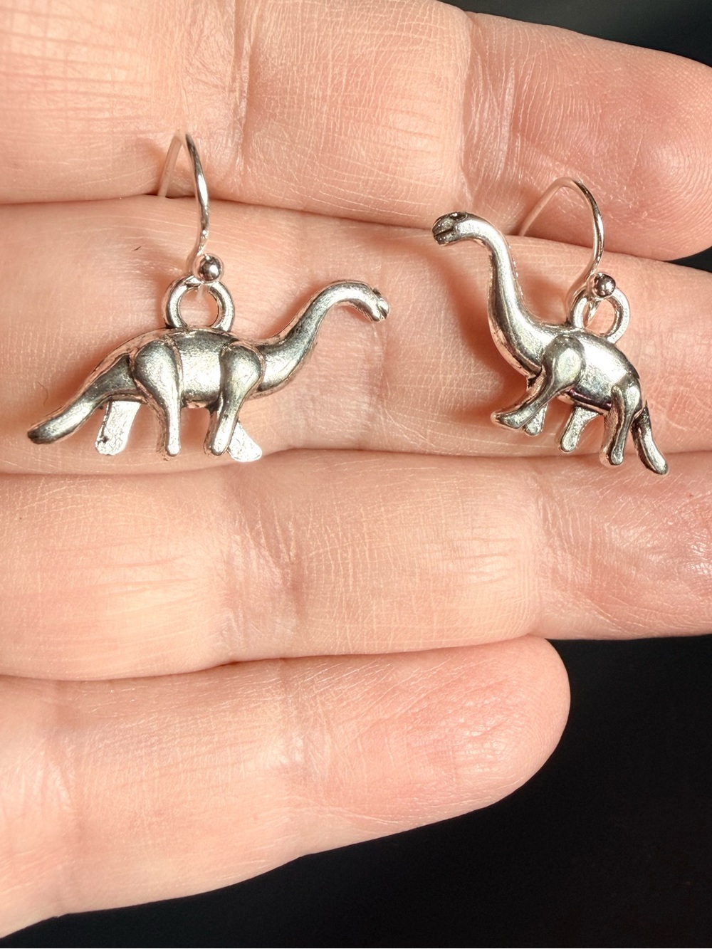 RAWR! Dinosaur Shaped Earrings Silver Tone